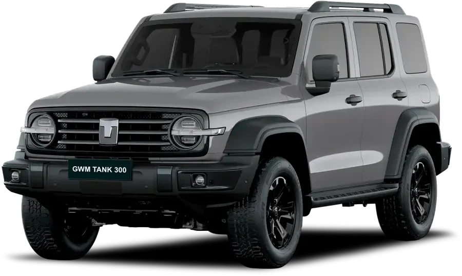 GWM TANK 300 na cor Cinza Dakar, vista dianteira três quartos